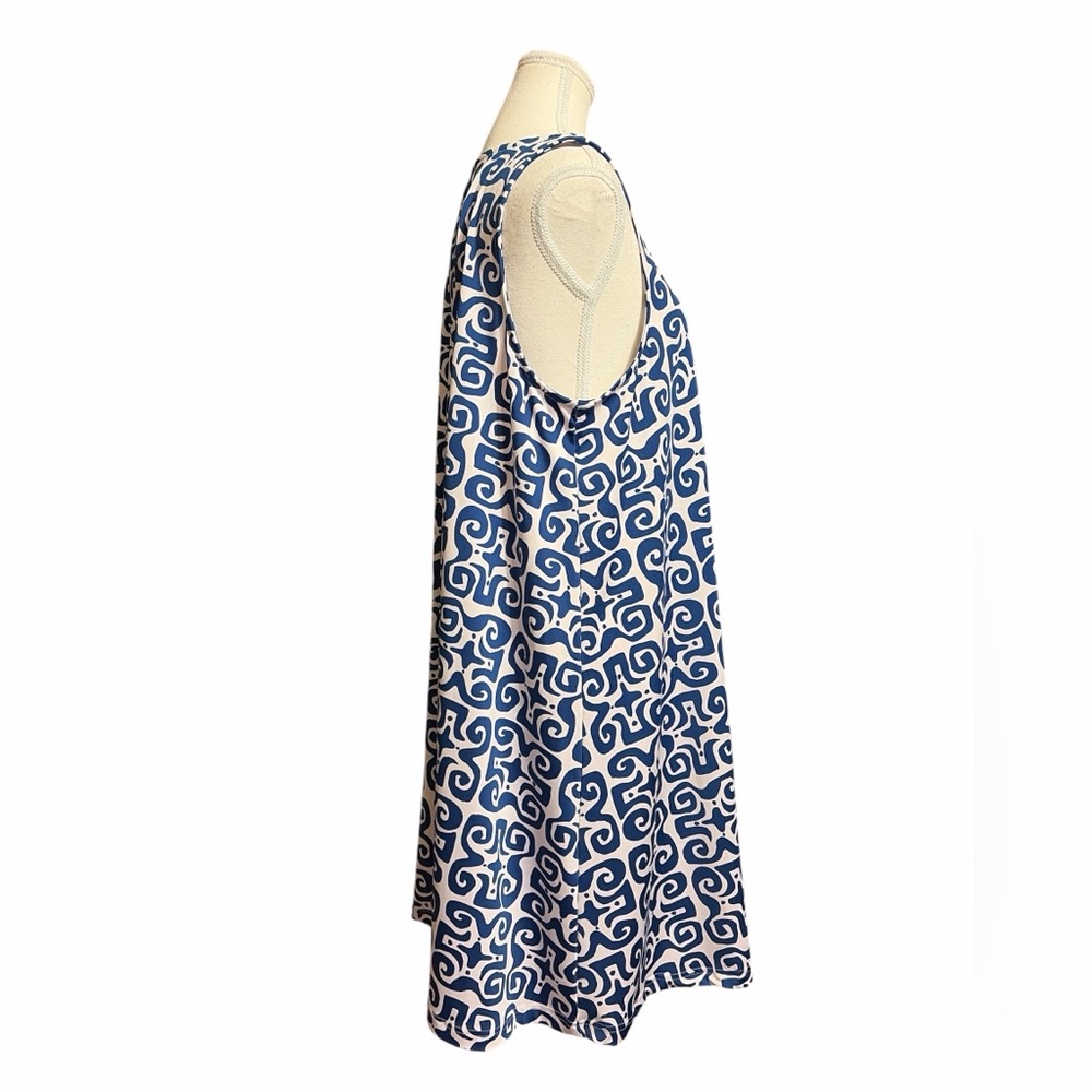 Blue and White Geometric Print Midi Dress - Picture 3 of 7